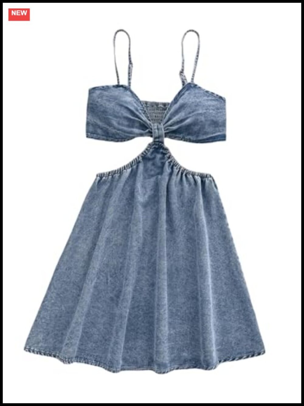 Cut Out A Line Denim Dress Spaghetti Strap V Neck Summer Short Jean Dress